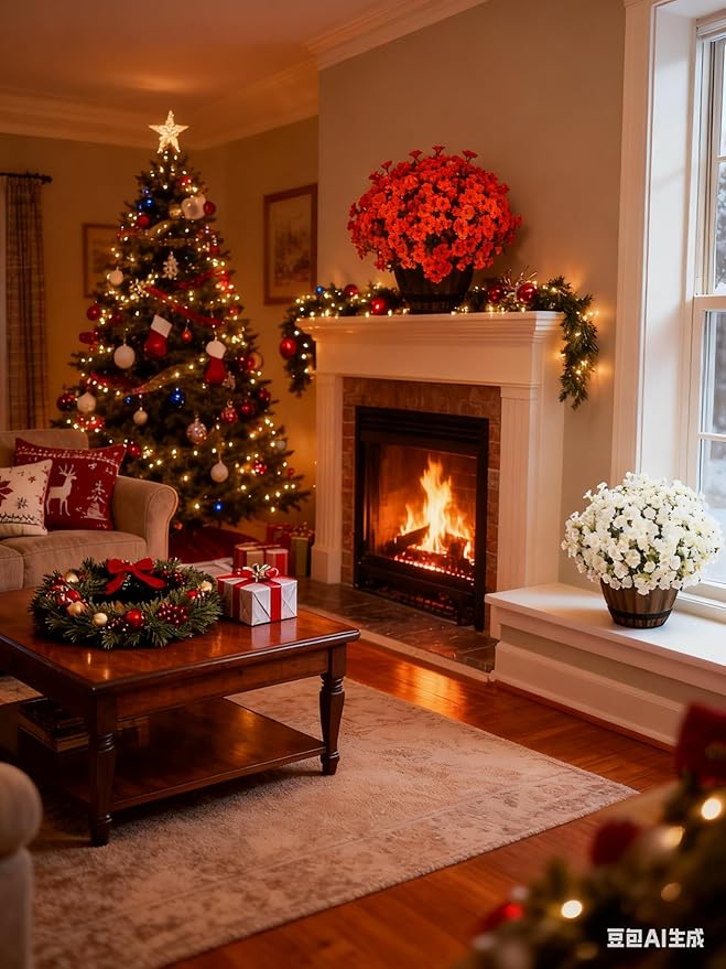 Artificial Fall Flowers Fake mums for Outdoors - UV Resistant & Fade-Resistant Fake Flowers, 24 Bundles Orange Yellow Waterproof Faux Flowers for Garden, Yard, Patio, Wedding & Fall Decor