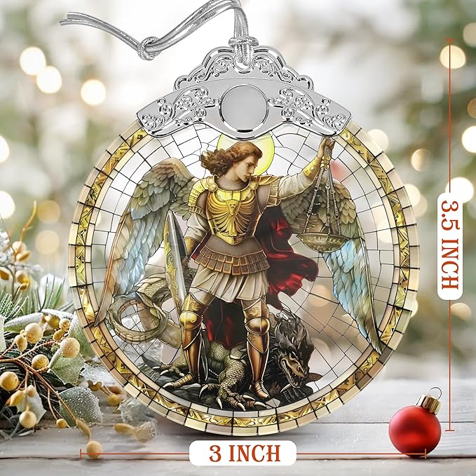Archangel Michael Christmas Ornaments, 3" Stained Glass Christmas Decor, Christmas Tree Ornaments, Gifts for Men, Unique Gift Idea, Perfect for Holiday Party, Tree, Window, Home Decor