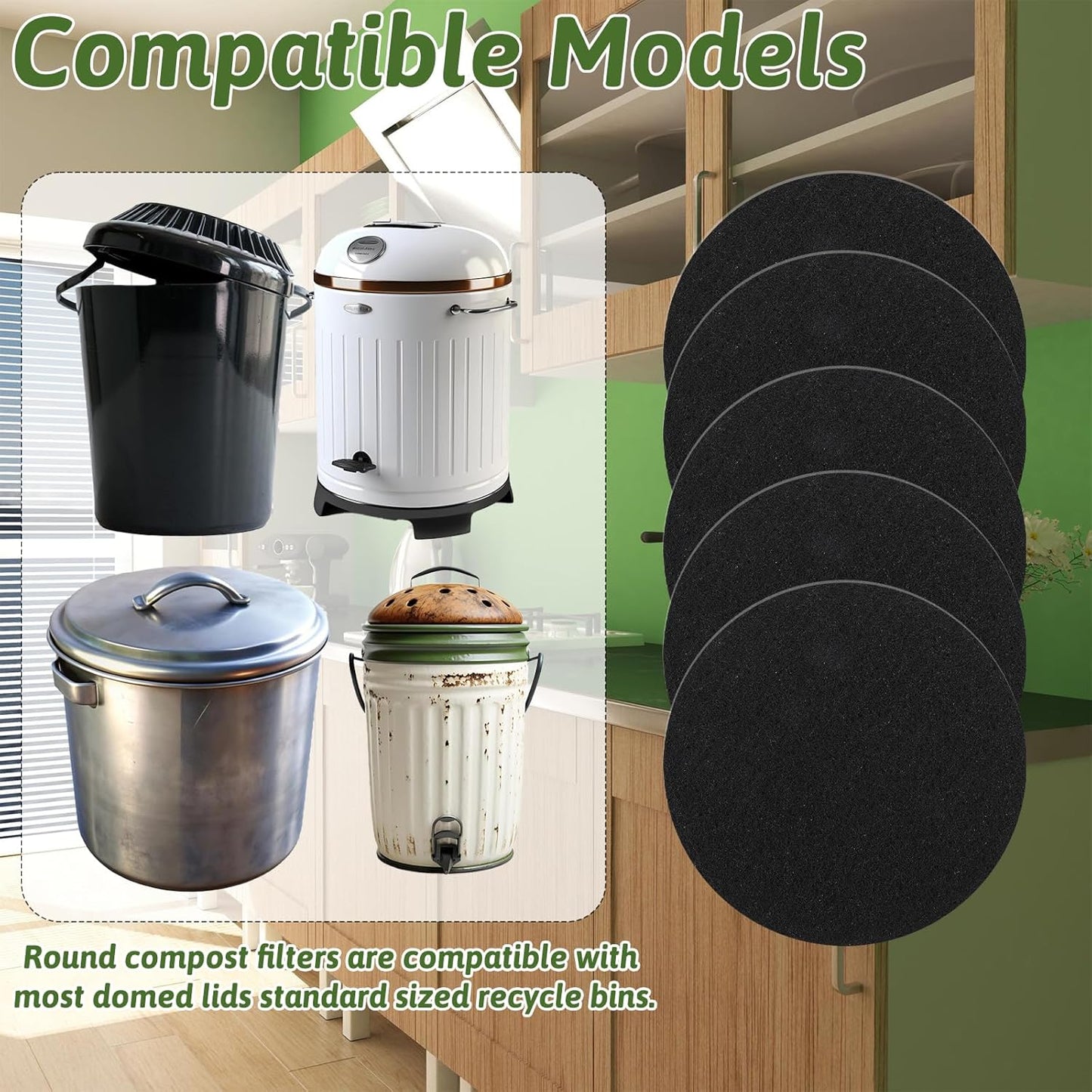 24 Pack Compost Bin Filter, 6.7 Inch Charcoal Filters for Kitchen Compost Bin, Compost Filters for Home Countertop Bin, Replacement Charcoal Filters for Compost Bucket Refill Sets, Round