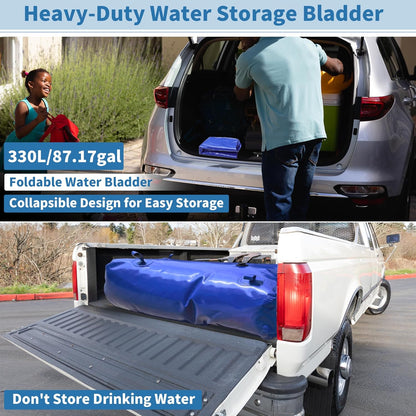 330 L/87.17 gal Water Storage Bladder Container Large Capacity Foldable Portable Water Tank Urgency Water Bladder Soft Water Bag RV Camping Garden Watering Field Irrigation 1000D