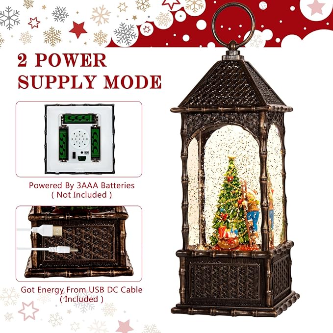 Christmas Snow Globes,Swirling Music Box Christmass Trees with 8 Songs & 6H Timer,Battery Operated & USB Powered Christmas Lanterns for Indoor Holiday Table Party Gifts (Children Climbing Trees)