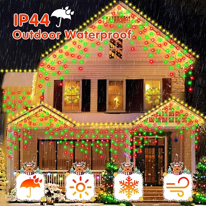 53FT Christmas Lights Outdoor, 486 LED Outdoor String Lights Waterproof Plug in with 8 Modes & Timer, Christmas String Lights for Tree Party, Garden, Holiday Decorations（Red+Green）