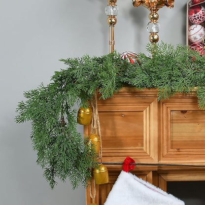 6.3FT Christmas Garland Real Touch Artificial Cedar Cypress Greenery Soft Pine Needles Realistic Faux Green Garland for Mantle Fireplace Table Wall Indoor Christmas Decorations