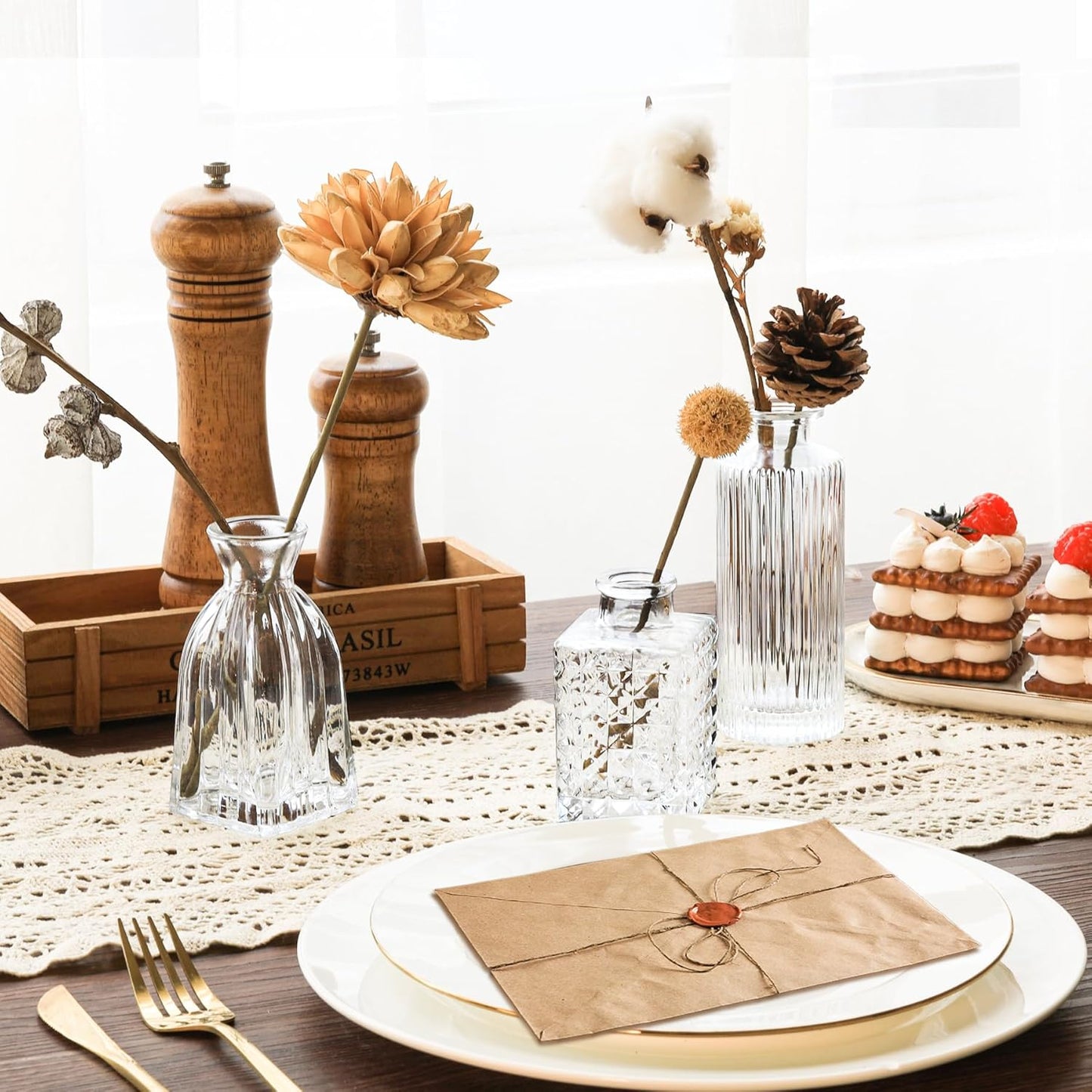 ComSaf Glass Bud Vases Set of 32, Small Clear Bud Vases in Bulk, Mini Flowers Vases for Centerpieces, Vintage Bottle Set for Table Decorations, Wedding Decor, Recepetion, Home, (Clear)