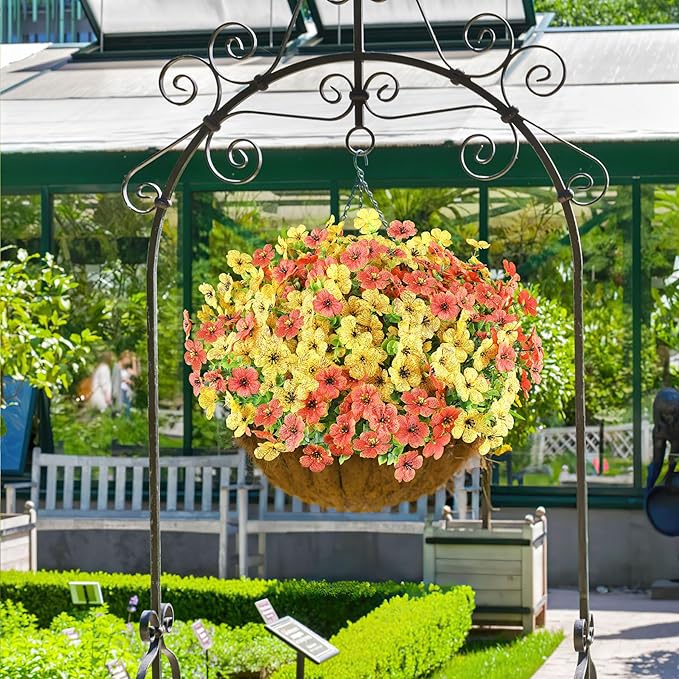 AmyHomie 16 Bundles Artificial Flowers for Outdoor Outside Summer Fall Decoration UV Resistant Faux Flowers No Fade Fake Plastic Plants Garden Porch Window Box Decorating