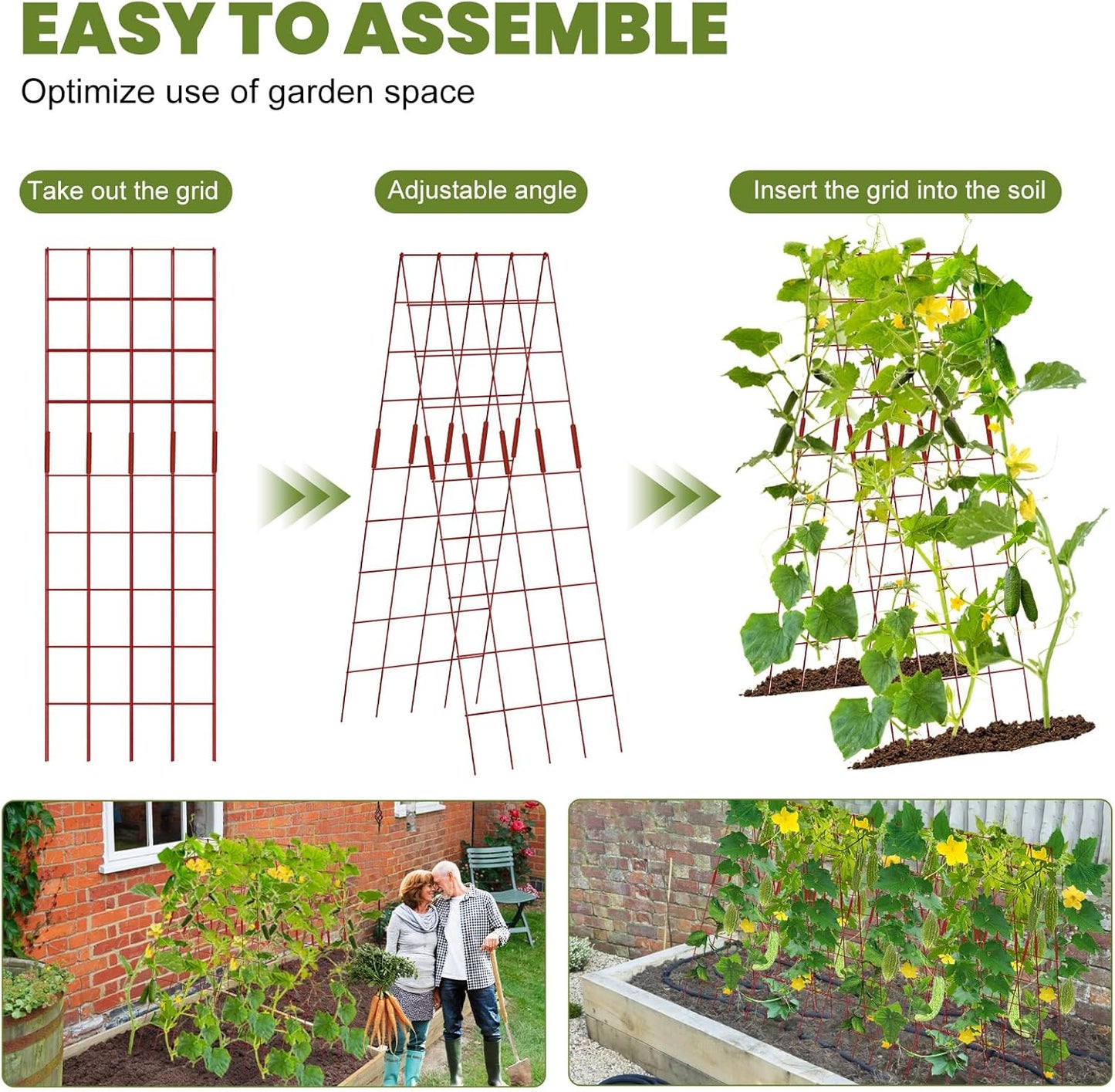 Cucumber Trellis 2 Pack, 59" H Foldable A-Frame Garden Trellis for Raised Bed Garden Grow Support with Plant Support Clips, Twist Ties for Cucumber,Tomato, Climbing Plants and Flowers