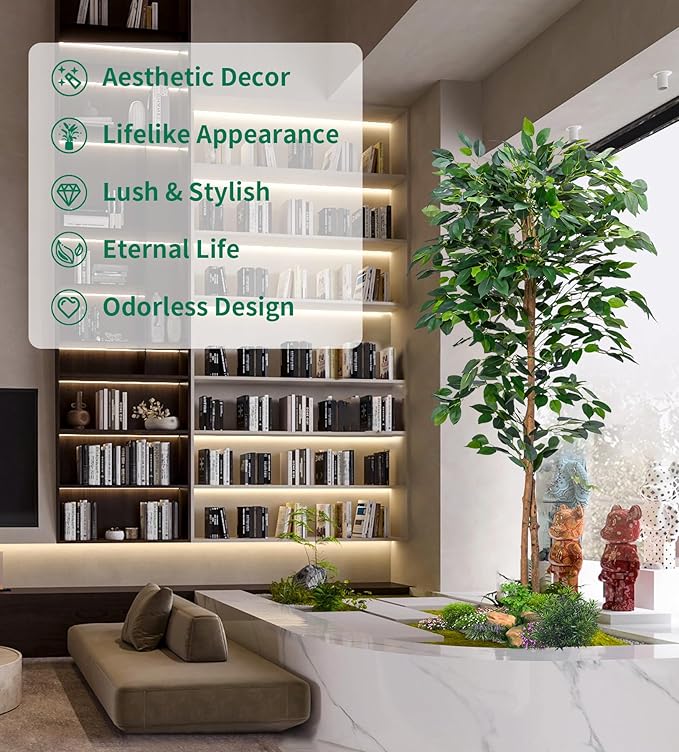 1Pack 5FT Artificial Ficus Tree with Realistic Leaves and Natural Trunk, Faux Ficus Tree with Sturdy Plastic Nursery Pot, Fake Ficus Tree for Office Home Farmhouse for Indoor Outdoor Decor