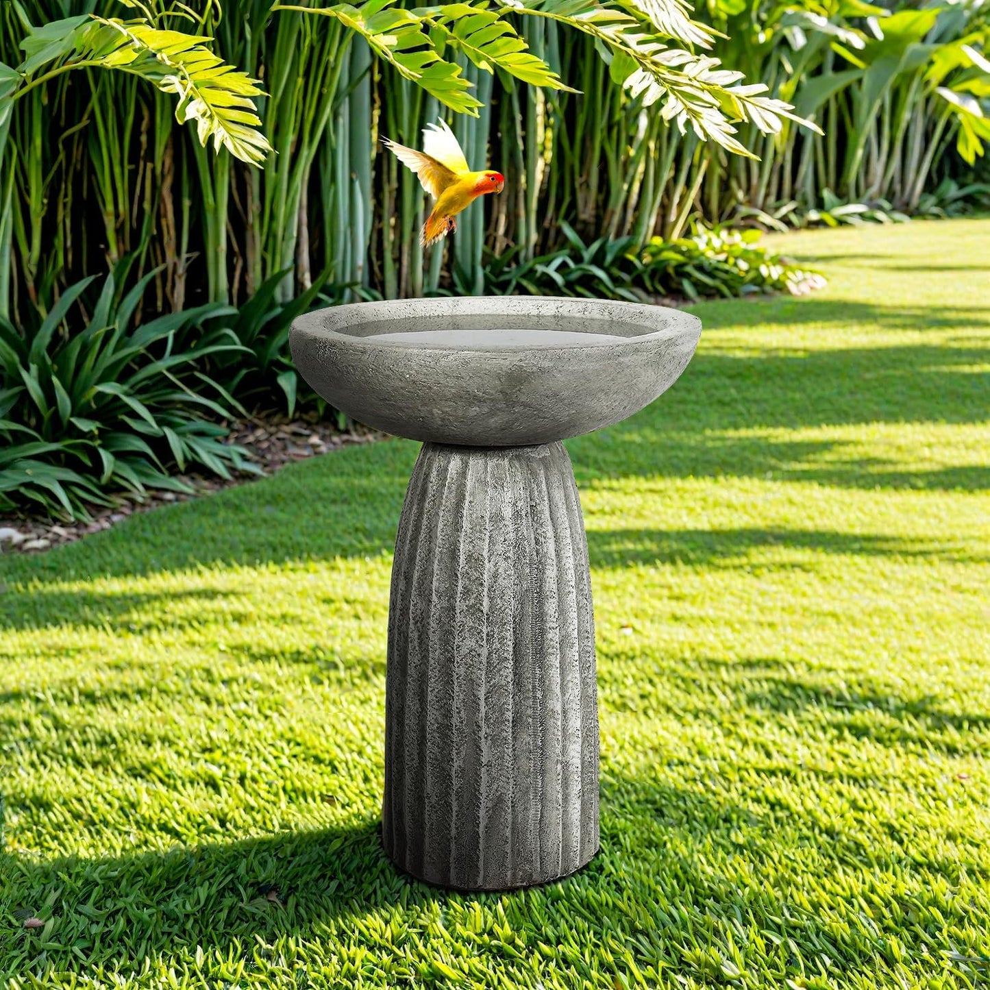 24.4" Tall Outdoor Concrete Bird Bath – Stone-Look Pedestal Birdbath for Garden, Lawn, Yard, and Backyard Décor