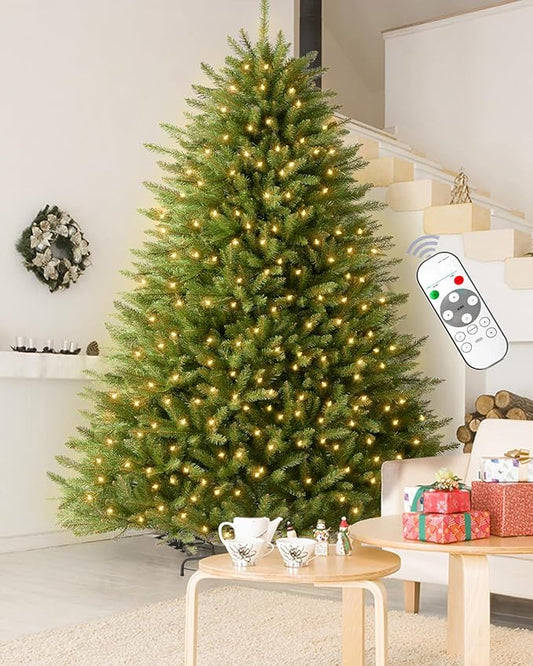 6.5FT Pre-lit Christmas Tree Premium Artificial Spruce Remote Control with 700 Warm White & Multi-Color Lights, Hinged/Feel Real/Realistic/Full Fir Dual Color Xmas Tree 6.5 Feet Outdoor