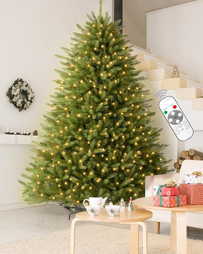 9FT Pre-lit Christmas Tree Premium Artificial Spruce Remote Control with 1200 Warm White & Multi-Color Lights, Hinged/Feel Real/Realistic/Full Fir Dual Color Xmas Tree 9 Feet Outdoor Festive Holiday