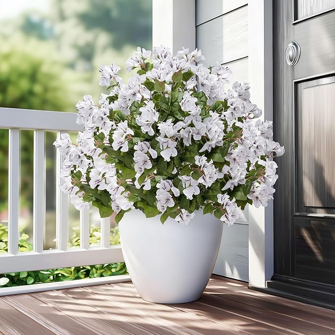 4 Pcs Artificial Flowers Bougainvillea Outdoor Artificial Plants Faux Flowers with Stems Silk Flowers for Wedding Porch Living Garden Decor(4PCS,White)