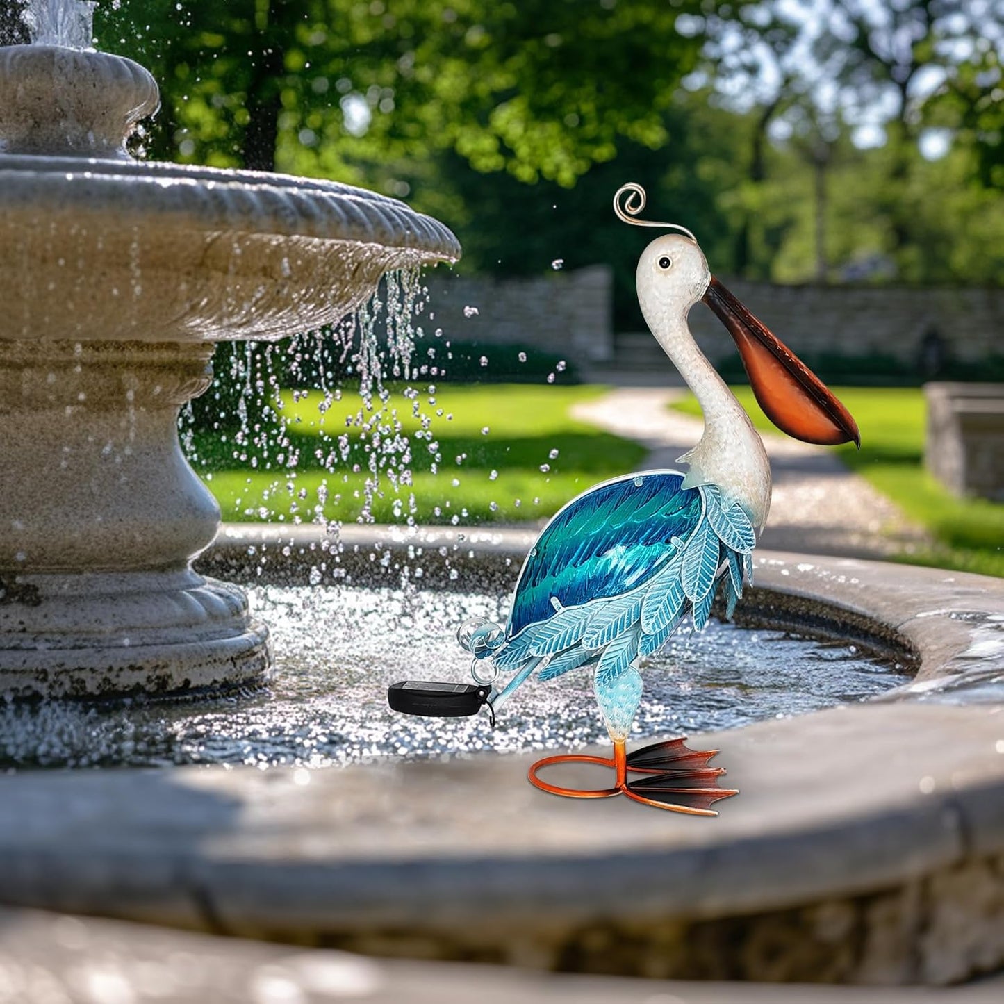 HONGLAND Solar Metal Pelican Statues Garden Sculpture & Statues, 19 Inch Glass Outdoor Pelican Yard Art Coastal Ocean Bird Decor Lawn Ornament for Backyard Porch Patio Decor（Blue）