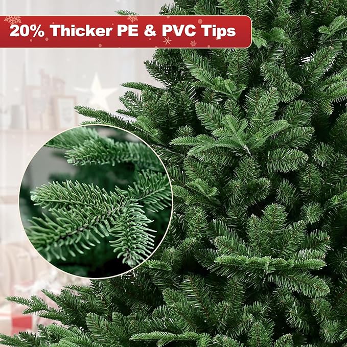 Unlit Outdoor Christmas Tree - Leheyhey 7ft Artificial Holiday Christmas Pine Tree - Hinged Spruce Holiday Xmas Tree for Home, Office, Party Decoration with 2296 PE&PVC Mixed Branch Tips