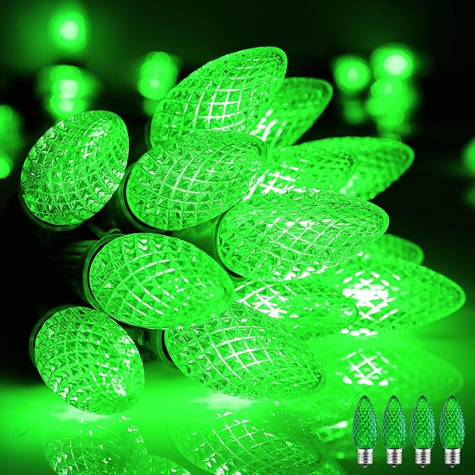 Minetom C9 Christmas String Lights, 100 Ft Green Outdoor Christmas Lights With 100 Strawberry LED Bulbs, Connectable UL Certified for Outdoor Indoor Roofline Holiday Backyard Xmas Decor