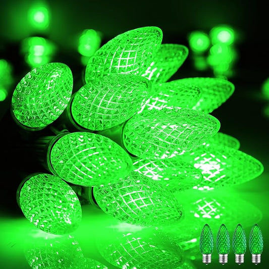 Minetom C9 Christmas String Lights, 100 Ft Green Outdoor Christmas Lights With 100 Strawberry LED Bulbs, Connectable UL Certified for Outdoor Indoor Roofline Holiday Backyard Xmas Decor
