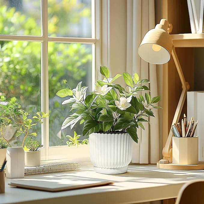 T4U 6 Inch Self Watering Pots for Indoor Plants, 6 Pack Plant Pots, Self Watering Planter for Indoor Plants, Durable Plastic Pots, Flower, Succulents (6 Pack, 6", White)