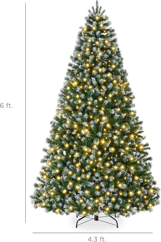 Best Choice Products Artificial Frosted Christmas Tree, 6ft Premium Pre-Lit Realistic Spruce Holiday Décor w/Dense Branches, Metal Base – Green Spruce