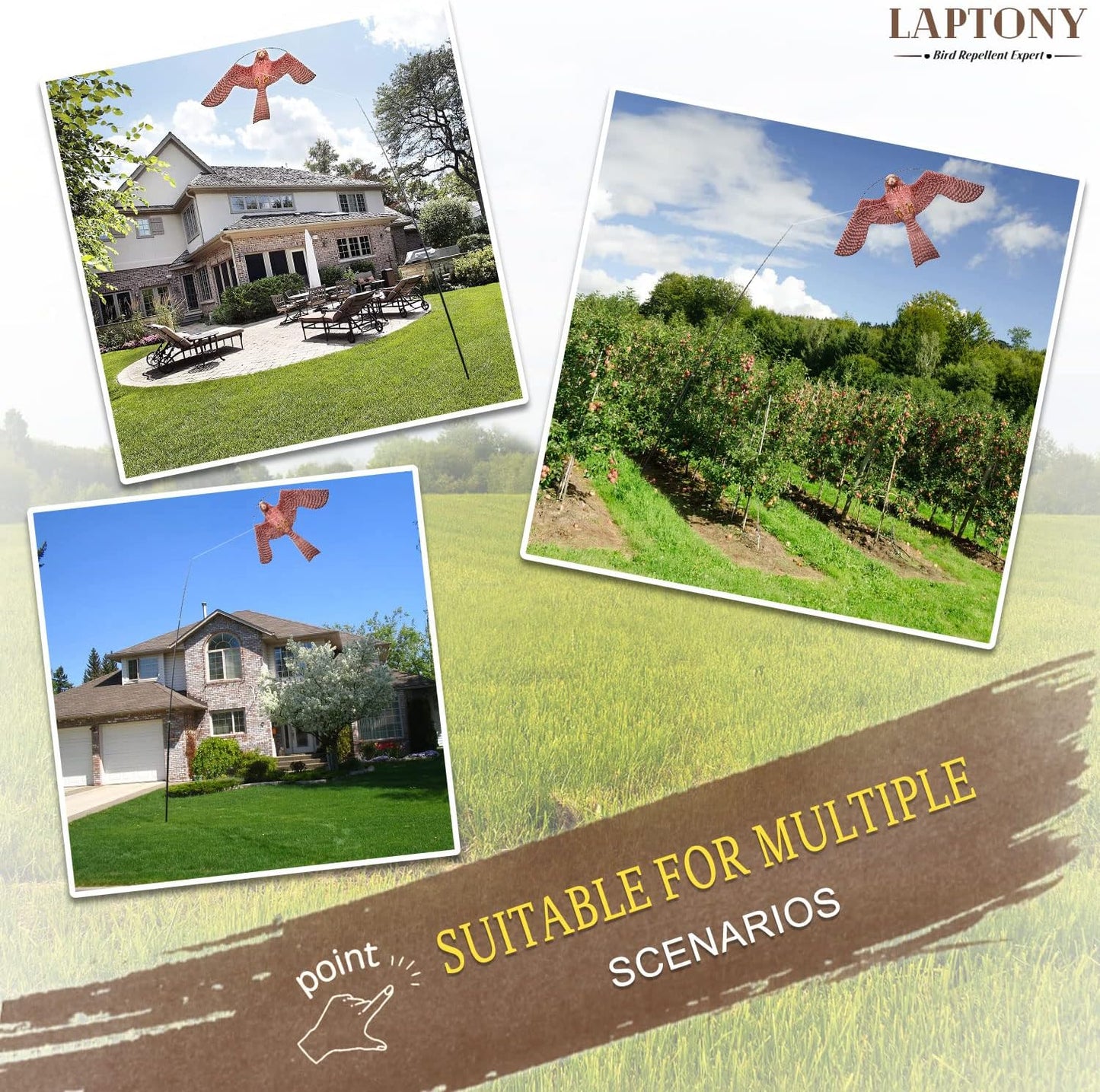 Bird Hawk Flying Kite with Pole Crops Farm Protector Bird Scarer Flying Kite with 6m Pole-Style A