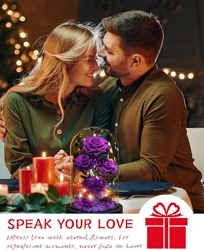 Flowers Roses Gifts for Mom Grandma,Forever Preserved Rose in Glass Dome, Christmas Anniversary Thanksging Birthday Real Roses Gifts for Wife Women Mother in Law/Purple