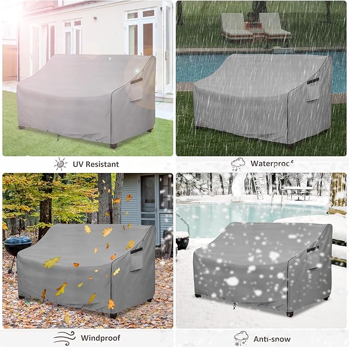 okcool Heavy Duty Patio Sofa Cover, 100% Waterproof 3-Seater Outdoor Sofa Cover Fits up to 76W x 32.5D x 33H Inches, Lawn Patio Furniture Covers,Grey