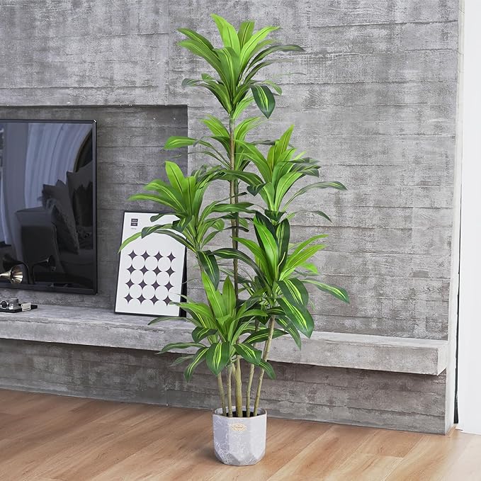 Artificial Trees 6Ft Dracaena Fragrans Faux Trees with 8 Heads Floor Plants for Living Room Decor Fake Silk Plants for Home Decor Indoor Potted Plants Office Garden Outdoor…