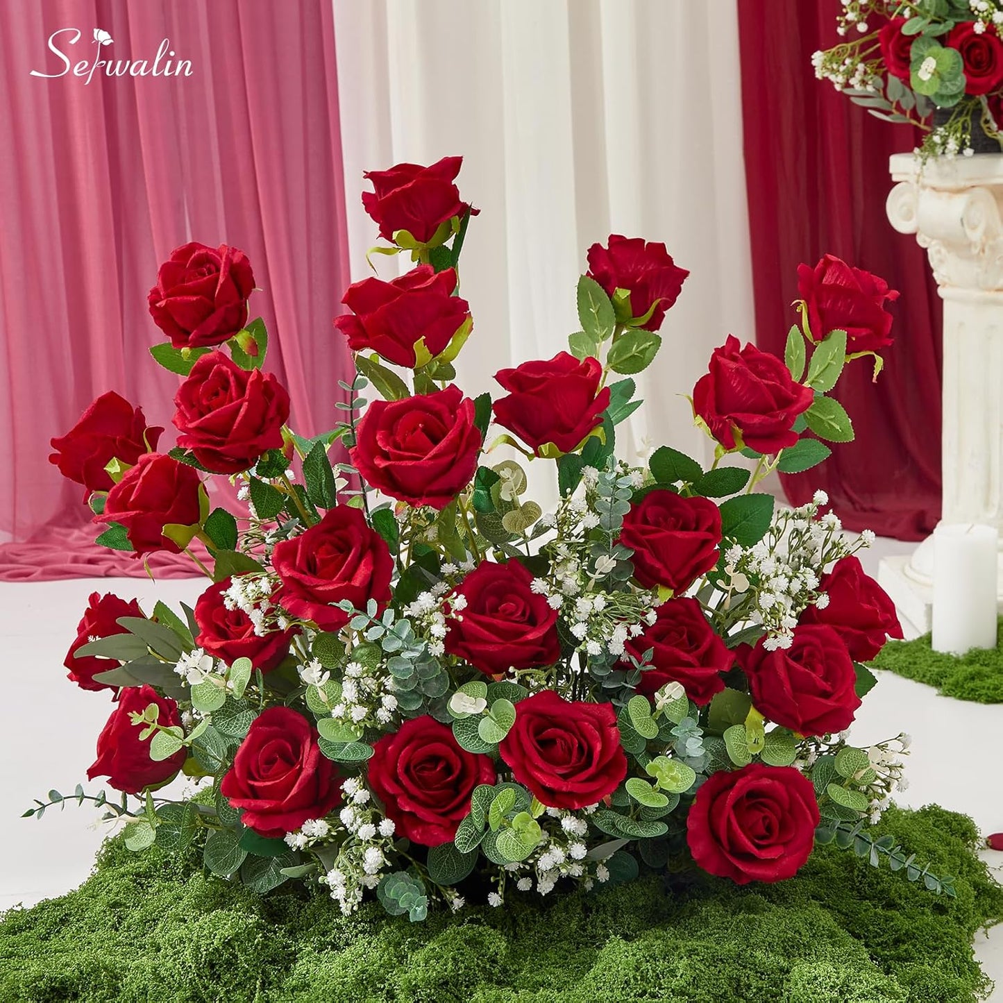 Serwalin 60 PCS Red Artificial Roses in Bulk, 3.15'' Flower Head Fake Silk Roses Realistic Roses for Bridal Bouquet Wedding Centerpieces Flower Arrangement Party Home Decor