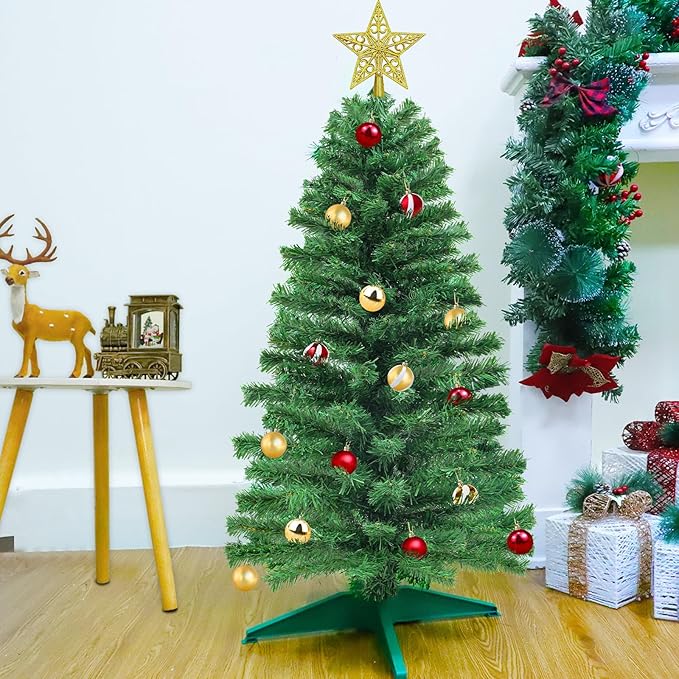 TURNMEON Remote Control 8 Modes 3 Ft Christmas Tree with Lights Timer 15 DIY Ball Ornament 50 Warm Light Battery Operated Artificial Pencil Small Tinsel Xmas Tree Holiday Decorations Home Indoor Table