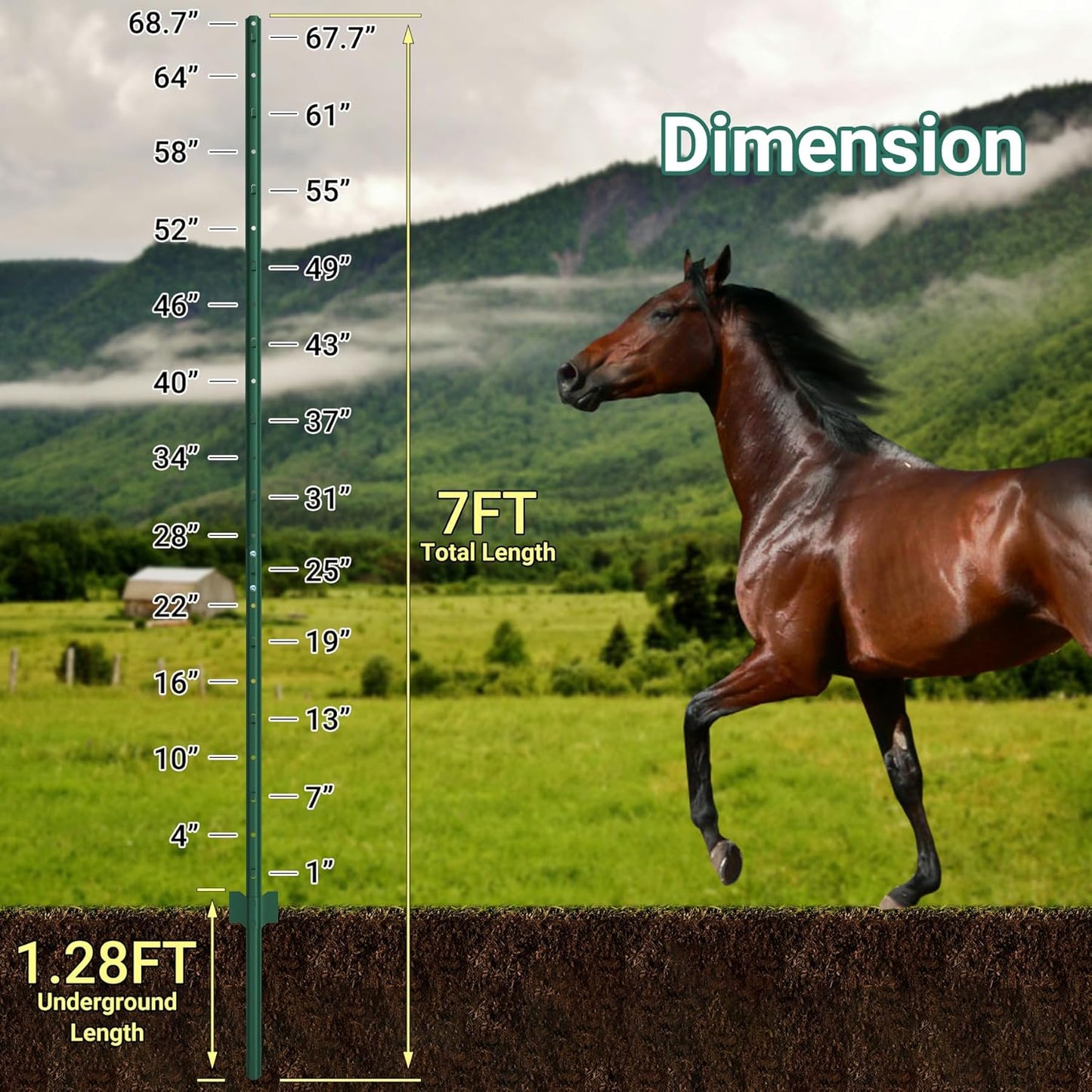 Metal Fence Posts 7 Ft, Assembly Required, Upgraded and Thickened, Green, 8 PCS