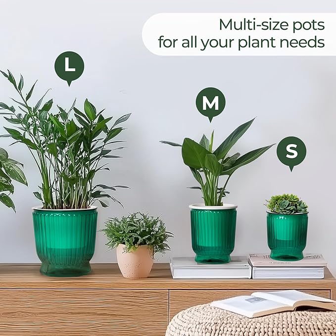 T4U 6 Inch Self Watering Pots for Indoor Plants, 4 Pack Self Watering Planter, Self Watering Pot with Reservoir, Small Self Watering Pots for Plants, African Violets (4 Pack, 6", Translucent Green)