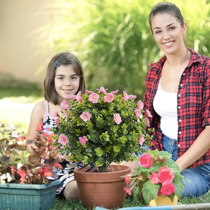 20" Artificial Camellia Topiary Ball Tree with Spike, Artificial Boxwood Shrubs Fake Bushes Set of 2, Faux Floral Flower Plant for Porch, Artificial Plants for Outdoor Indoor UV Resistant