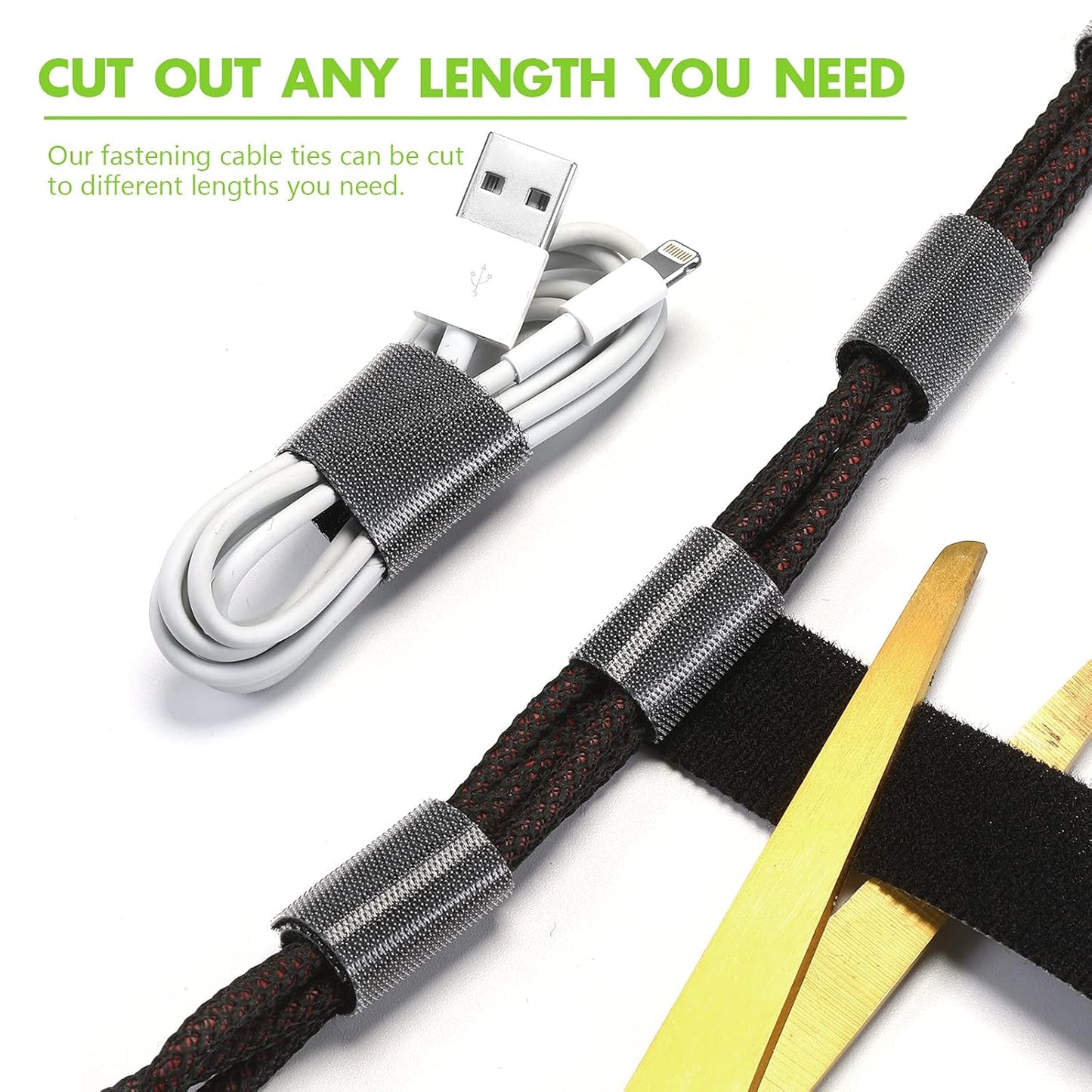 WILLBOND 1 Inch x 90ft Fastening Tape Cable Ties Reusable Fastening Nylon Tape Double Side Hook Roll Hook and Loop Straps Wires Cords Management Wire Organizer Straps (Black)