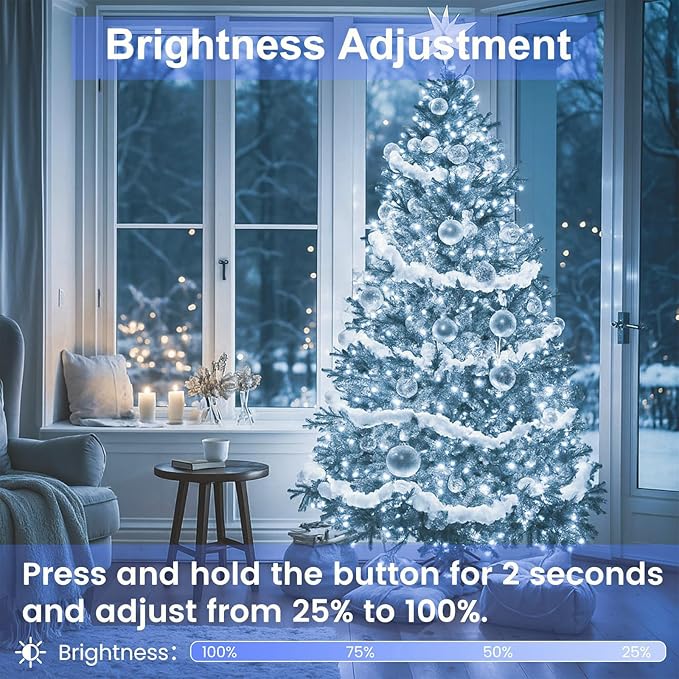 Extra-Long 500LED Christmas Lights Outdoor Indoor, Upgraded Cool White String Lights for Bedroom, Waterproof 13 Modes Plug in Twinkle Fairy String Lights for Home Party Wedding Garden (Cool White)