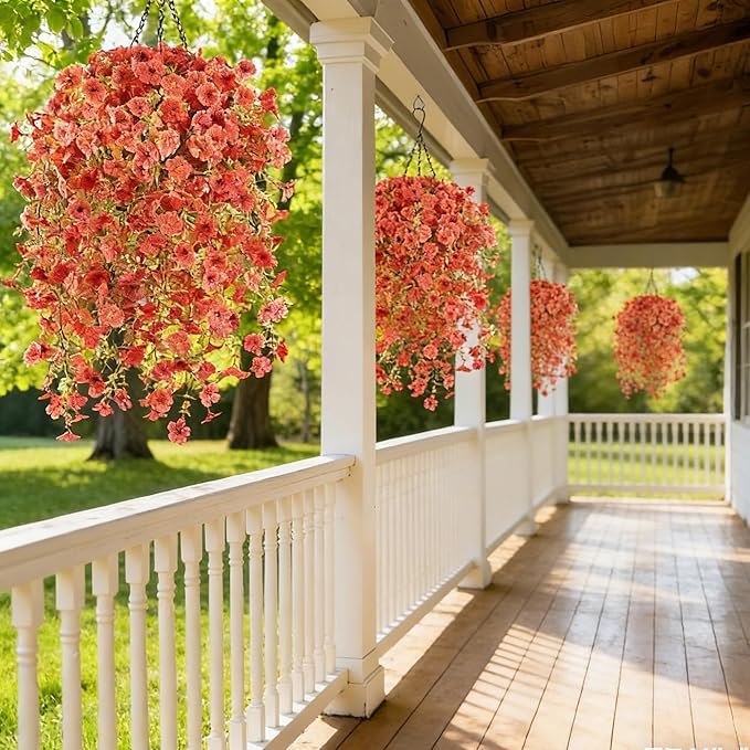 6 Bundles Artificial Fall Flowers for Outdoors Fake Plants Garden Home Fall Decor,UV Resistant Realistic Silk Faux Autumn Flower Indoor Outside Front Porch Patio Balcony Yard Farmhouse(Orange)