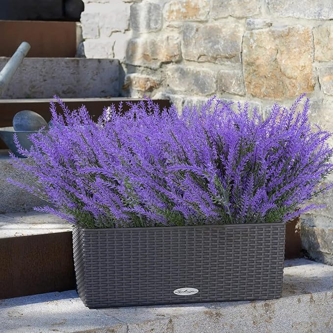 Ouddy Decor 24 Bundles Artificial Lavender Fake Flowers Faux Plastic Plants for Home Wedding Kitchen Garden Patio Window Box Office Table Centerpieces Indoor Outdoor Decor, Purple