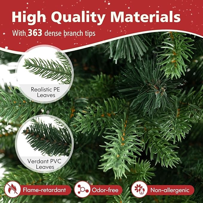 GOFLAME 3FT Pre-Lit Artificial Mini Christmas Tree, Small Tabletop Xmas Fir Tree with 363 Branch Tips, 50 Warm White LED Lights, Timer, Holiday Decoration Tree with Burlap Base