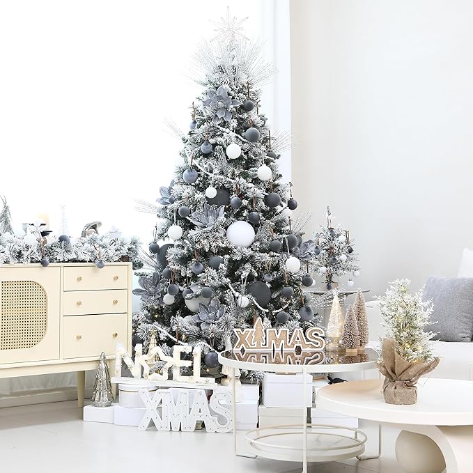 Sea Team 16-Pack Flocked Velvet Christmas Tree Ball Ornaments Set, Hanging Velour Baubles, Shatterproof Plastic Decorations for Xmas Tree, Wreath, Garland, 80mm/3.15 Inches, Gray