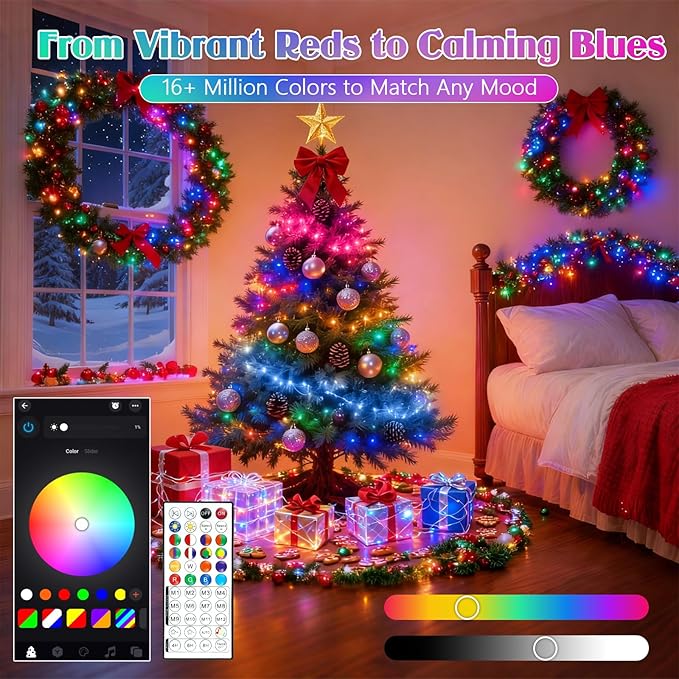 51FT 120LED Smart Color Changing Christmas String Lights Outdoor | App Control RGB LED String Lights with Remote & Timer, Waterproof Twinkle Christmas Tree Lights Indoor for Holiday Xmas Decor
