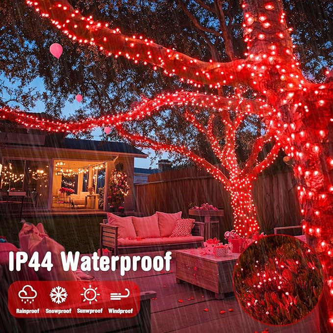 JMEXSUSS 250 LED Red Christmas Lights Indoor Outdoor Waterproof with 8 Modes, 91.5ft Expandable Red String Lights for Bedroom Tree Patio Garden Party Holiday Decorations