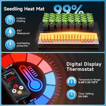 Hon&Guan 1 Pack Seed Starting Kit - 30 Cell Seed Starter Tray with Higher 5.3” Humidity Dome, LED Growing Lights and 10"x20.75" Seedling Heat Mat, Adjustable Vents - Germination & Plant Propagation