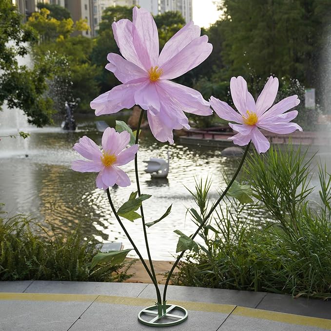Artificial Giant Flowers for Decoration,Large Paper Daisies Flowers with Stems and Stands Base,Big Flower Decor for Wedding Birthday Party Garden, Party Banquet Background Decor (Pink)