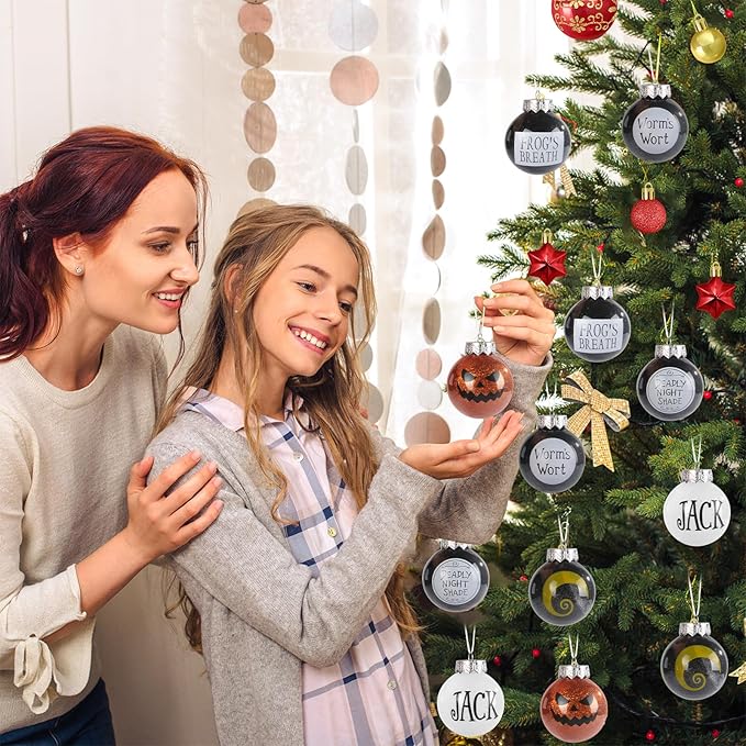 12PCS Halloween Christmas Magic Ball Ornaments ，Night Before Baubles with Strings Hanging for Holiday Party Tree Decoration Outdoor Intdoor Decor (Christmas)