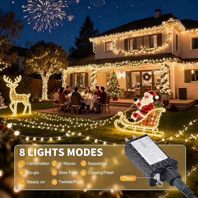 500 LED Christmas Lights 164 ft Christmas Tree Lights 8 Modes Plug-in with Memory Function Green String Light for Bedroom Xmas Tree Wreath Patio Party Spring Outdoor Decorations