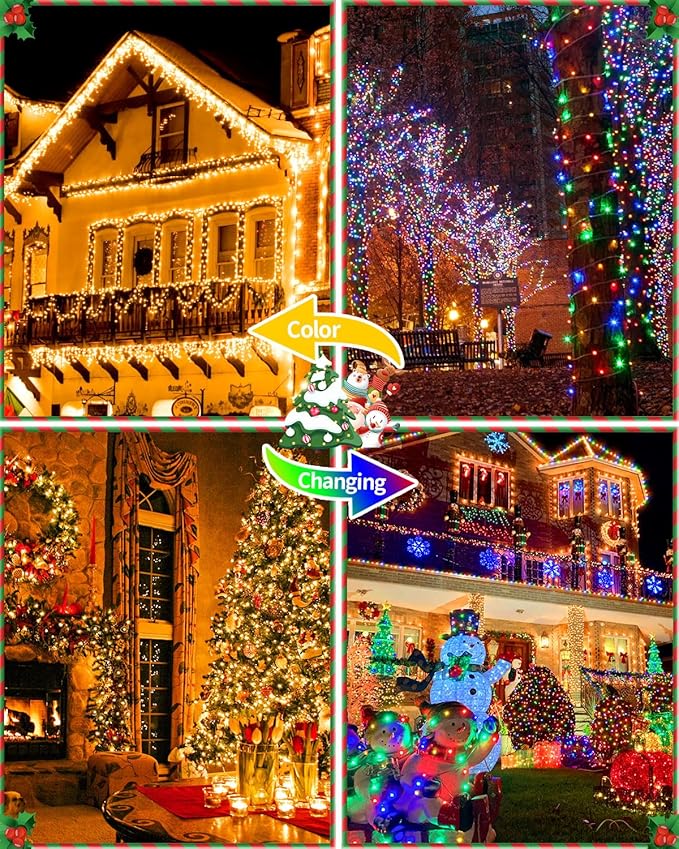 355FT 900LED Color Changing Christmas Lights, Extra Long Outdoor String Lights Waterproof, Timer & Memory, 8 Modes Dimmable Plug in Fairy for Outside Tree Wedding Patry White to Multicolor