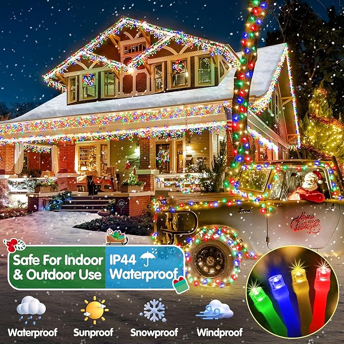 Heceltt Christmas Lights Outdoor, 522FT 1300 LED String Lights with 8 Lighting Modes, Timer Memory Twinkle Fairy Lights Waterproof Plug in for Xmas Tree Wedding Party Holiday Decor(Multicolor)