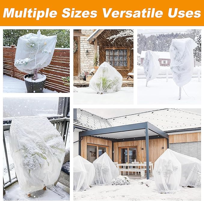 Agfabric Plant Covers Freeze Protection 72"x72"x12" 0.9oz Freeze Cloths for Plants,Plant Frost Protection Covers Drawstring Bags Shrub Jacket,White