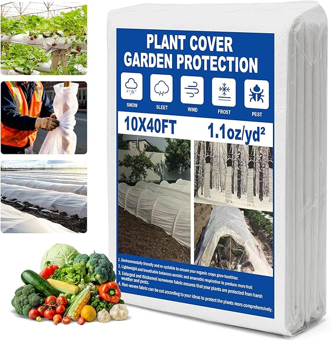 Plant Covers Freeze Protection, 10 * 40FT 1.1 oz/yd² Large Thick Frost Blankets for Outdoor Plants in Winter, Floating Row Cover for Vegetable Garden, Frost Cloth Plant Freeze Protection