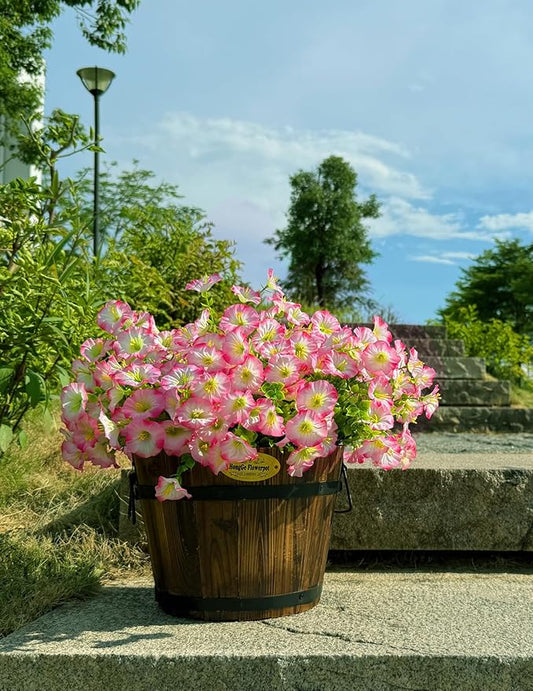 10 Bundles Artificial Flowers for Outdoor,UV Resistant Fake Petunia Flowers,Faux Plants for Outside Hanging Planters,Artificial Plants for Indoor Porch Garden Home Wedding Decor(White and Pink)