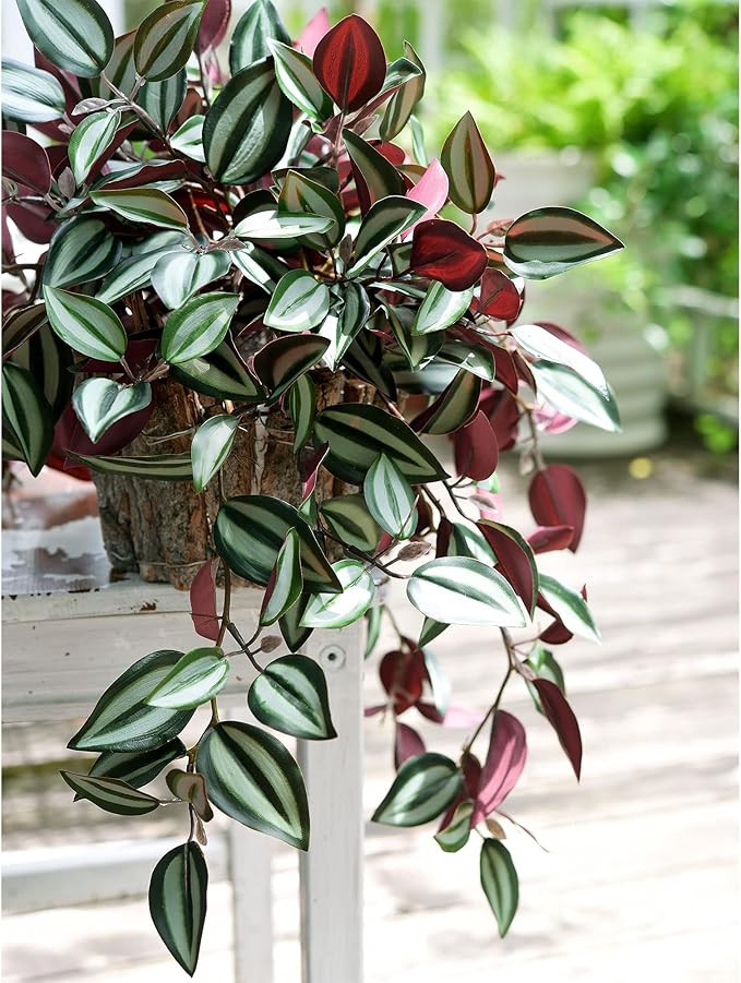 FiveSeasonStuff Real Touch Artificial Hanging Foliage Plant Tradescantia Zebrina House Plants 2 Stems