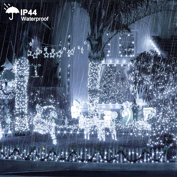 weillsnow 164 FT 500 LED Christmas Lights Outdoor, Waterproof Christmas Fairy Lights with Timer, Plug in White LED String Lights with 8 Modes for Bedroom Wedding Party Xmas Decoration