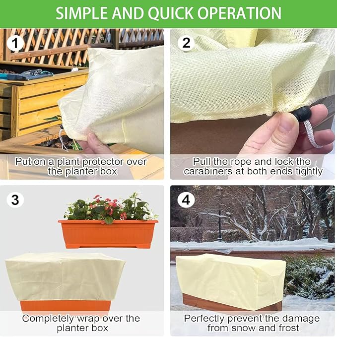 Plant Cover Freeze Protection,Rectangular Plant Protection Cover, Planter Plant Winter Frost Blanket with Zip Drawstring,2 Pack (39.3x17.7x15.7INCH)